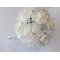 Wedding Bouquet in White Glitter Roses with White Netting
